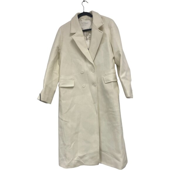 Zara Womens Long Wool Coat Jacket L Ivory Cream Double Breasted 2212/806 NWT - Picture 2 of 14